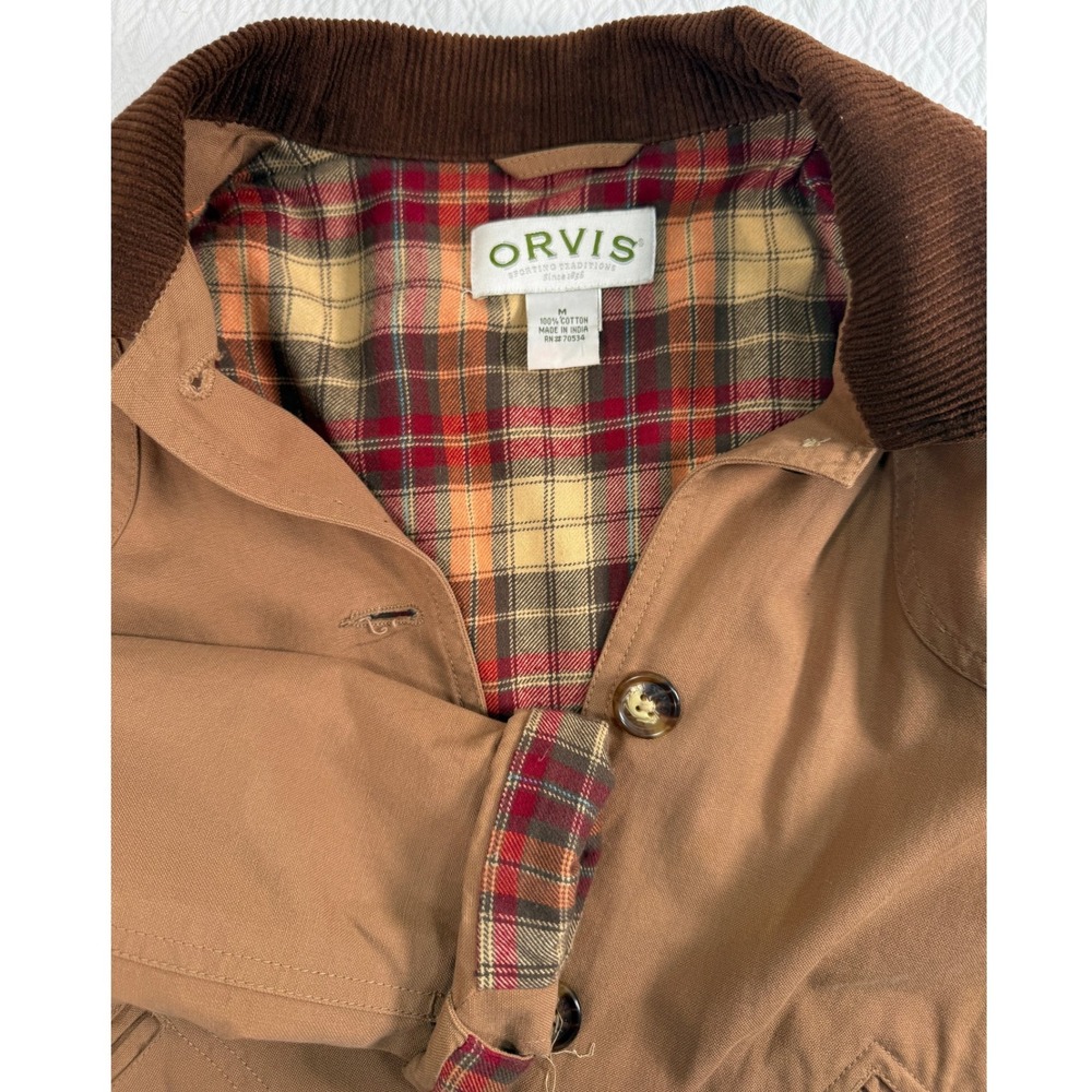 Orvis Field Jacket Womens M Brown Corduroy Trim Plaid Lined Equestrian Ranch EUC